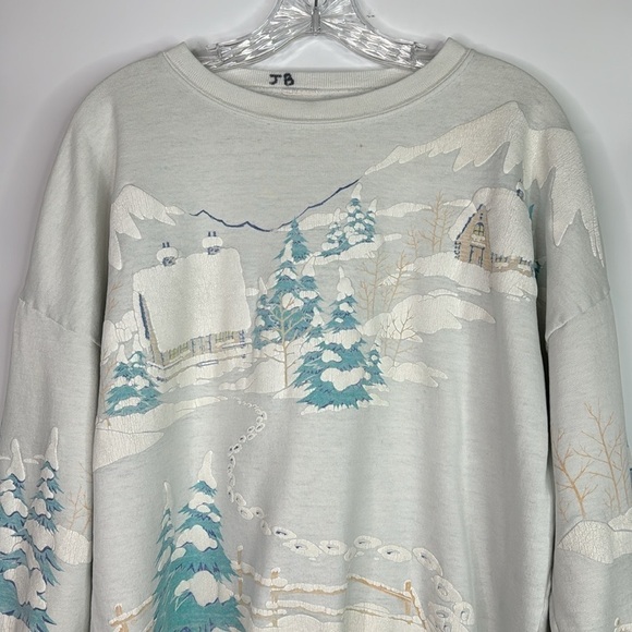 Vintage Winter AOP Ski Puffy Paint Sweatshirt XL/XXL - Picture 2 of 10